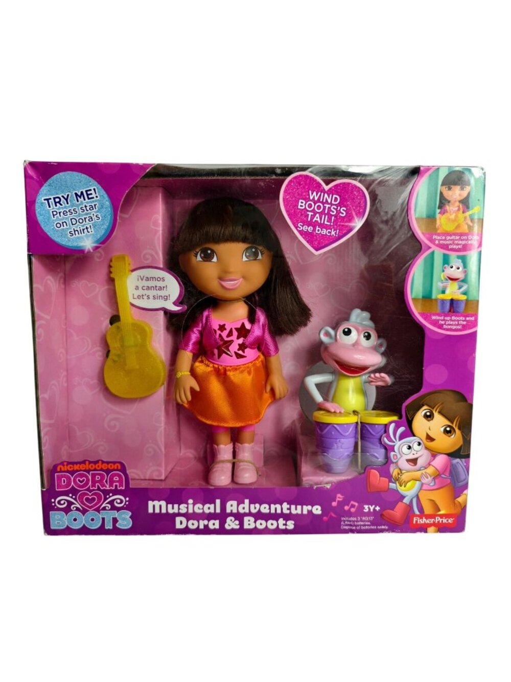 Fisher-Price Musical Adventure Dora & Boots Singing 9" Doll Set 3Y+ RARE HTF